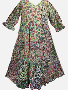 Nwt FUNKY STUFF hippie bo floral tier boho maxi rayon pockets DRESS XL